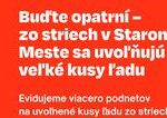V Bratislave padaju zo striech kusy ladu a snehu