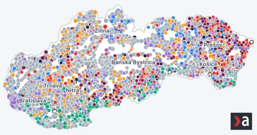 Mapa kompletných výsledkov komunálnych volieb 2026